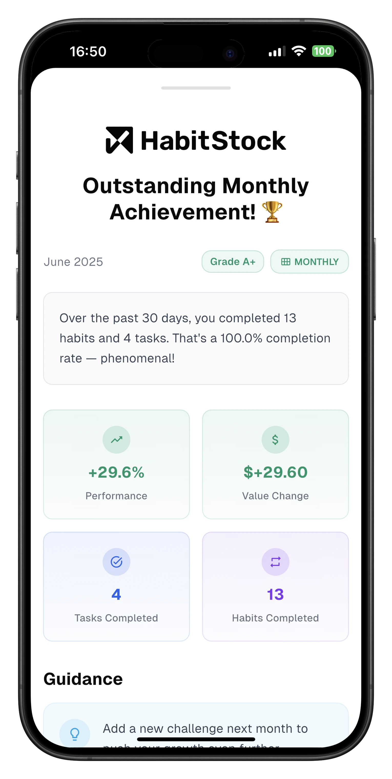 Habit and task tracking interface showing scheduling options, streak counters, and completion tracking.